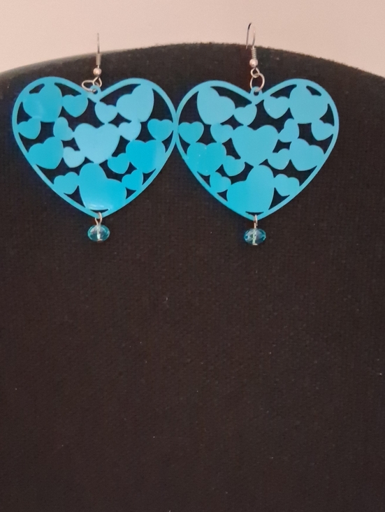 Jewelry - Blue Heart Cutout Dangle Earrings - Women Jewelry